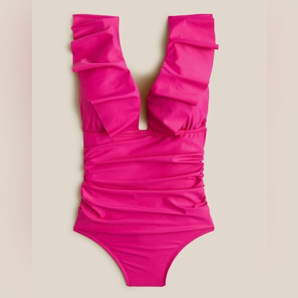 NWT J. Crew Ruched Ruffle One Piece Swimsuit Fuschia Pink Beach BP222 Various - Picture 1 of 3